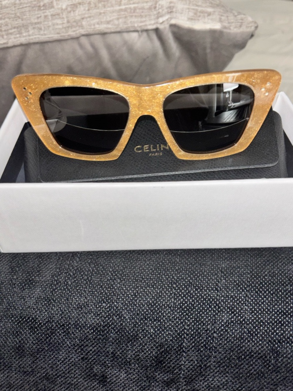 Celine Gold Glitter 3 Dots Cat-Eye Sunglasses with Black Lenses - Picture 2 of 8